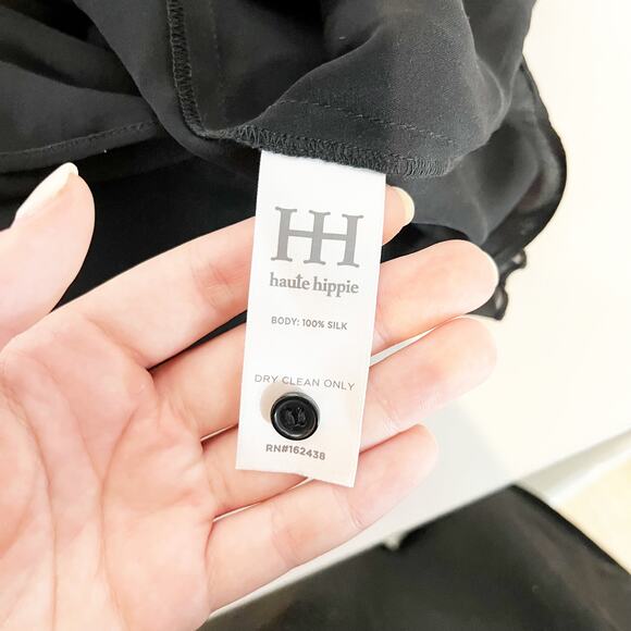 Haute Hippie Ruffled Long Sleeve Button Up Blouse Top Black Small - Picture 3 of 6